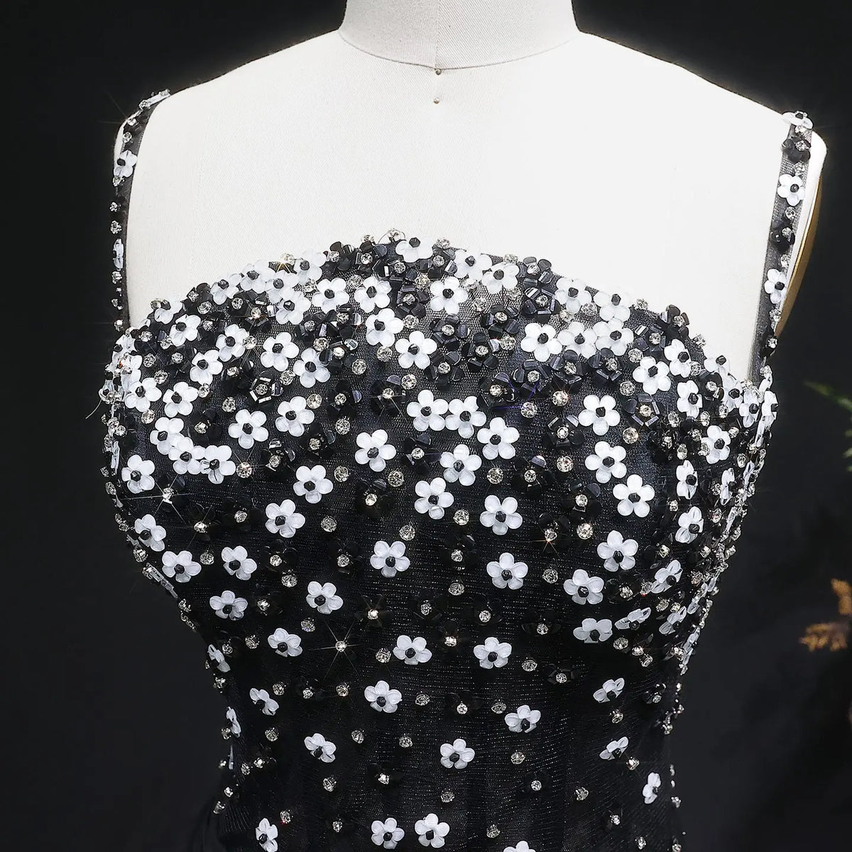 Luxury Black Beaded Corset Ruched Mermaid Evening Dress SS248 