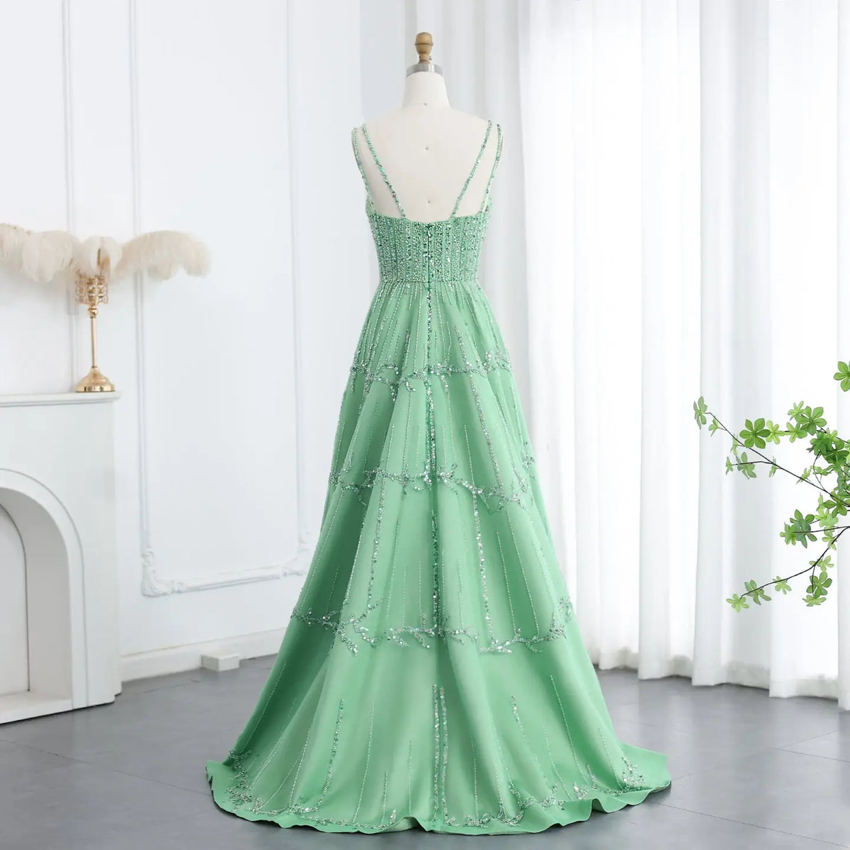 Luxury Beaded Green Spaghetti Evening Dresses SS225 - SHARONSAID Luxury Beaded Green Spaghetti Evening Dresses SS225 - SHARONSAID