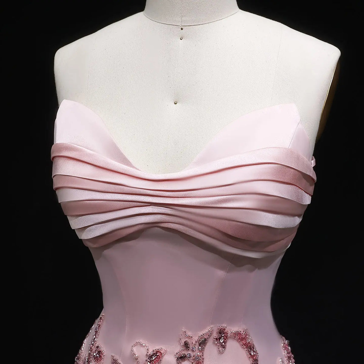 Luxury Pink Embroidered Beaded Strapless Fitted Evening Dress SS529 