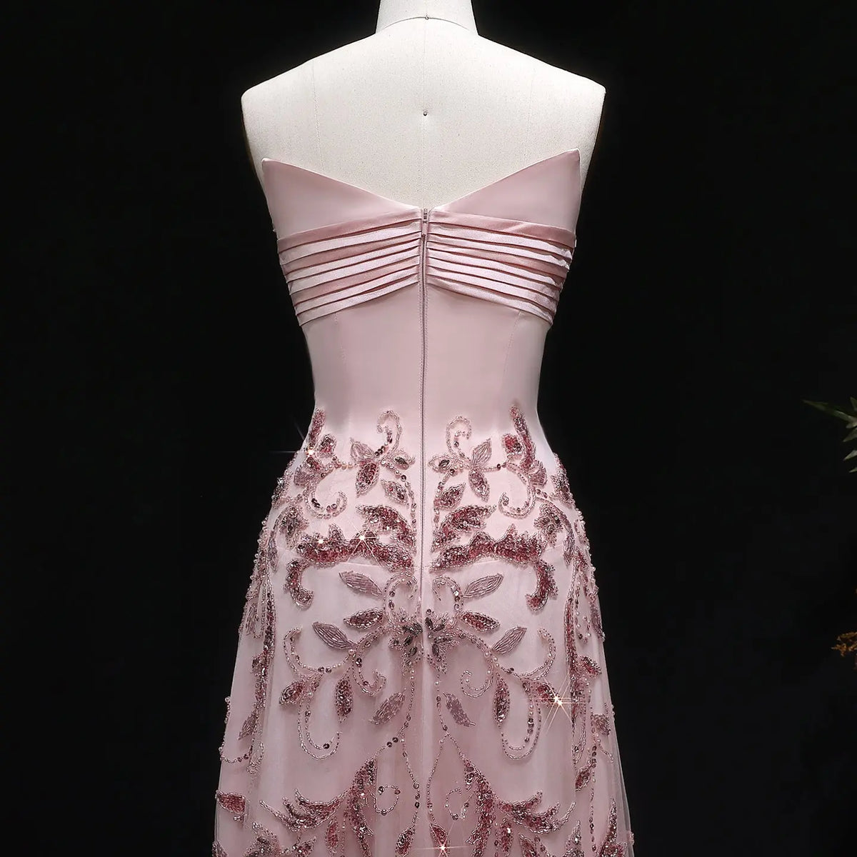 Luxury Pink Embroidered Beaded Strapless Fitted Evening Dress SS529 