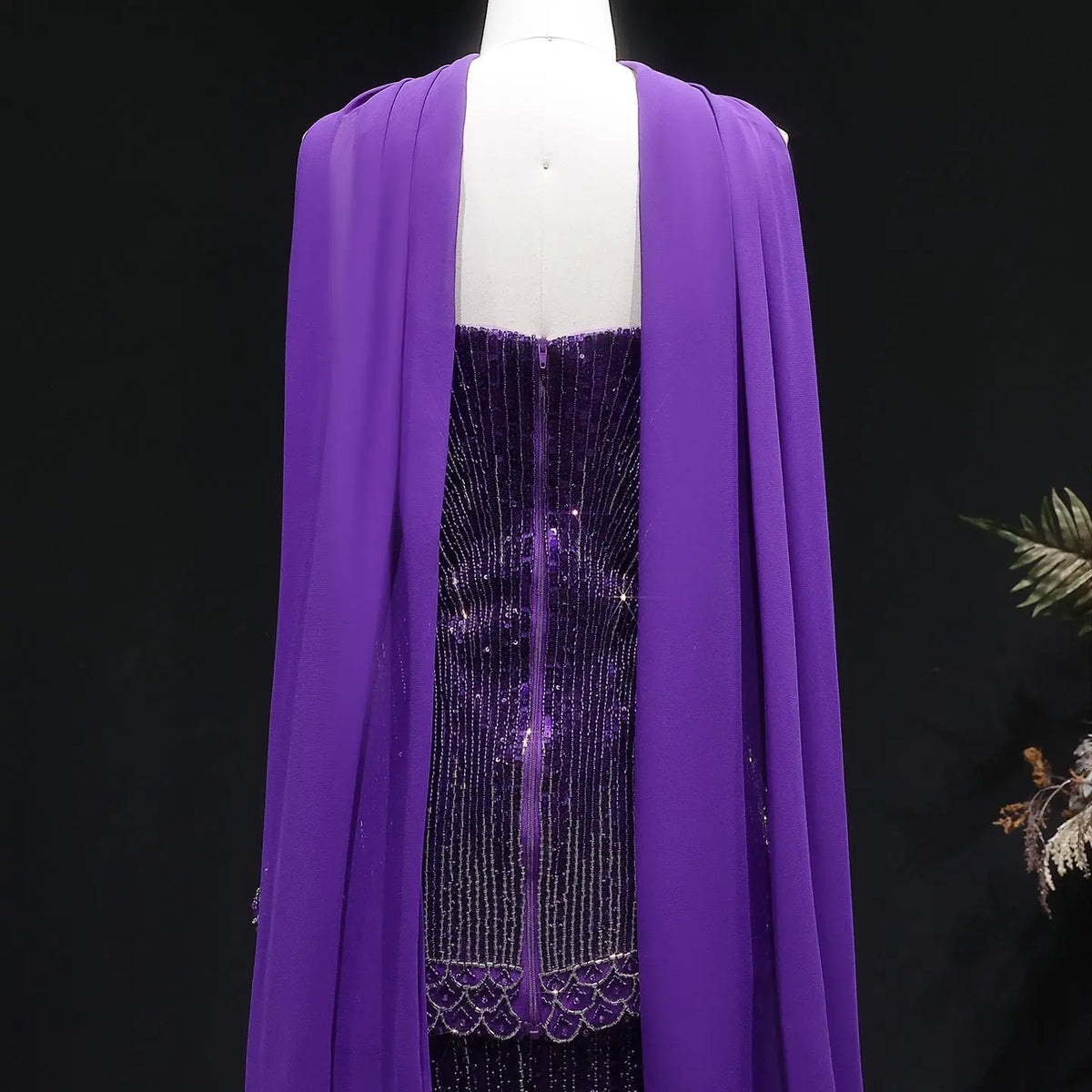 Glamorous Orange Sequin Strapless Peplum Evening Dress with Scarf SS560 