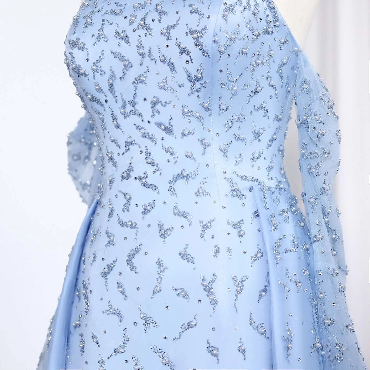 Luxury Silver Gray Evening Dress with Overskirt Sleeves SS484 - SHARONSAID Luxury Silver Gray Evening Dress with Overskirt Sleeves SS484 - SHARONSAID