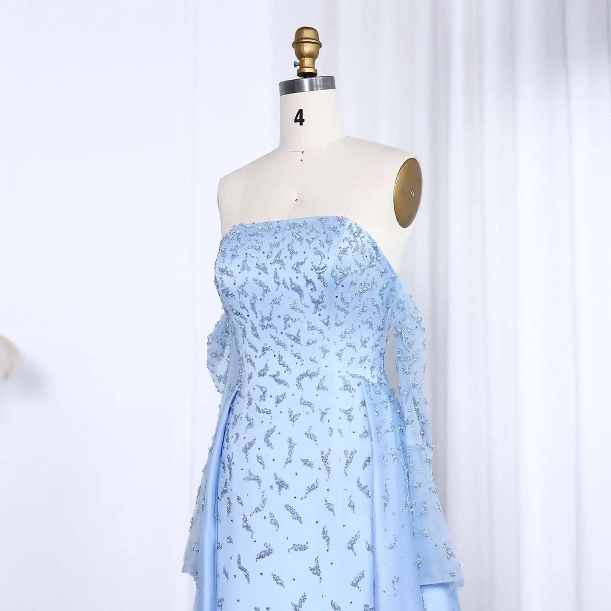 Luxury Silver Gray Evening Dress with Overskirt Sleeves SS484 - SHARONSAID Luxury Silver Gray Evening Dress with Overskirt Sleeves SS484 - SHARONSAID
