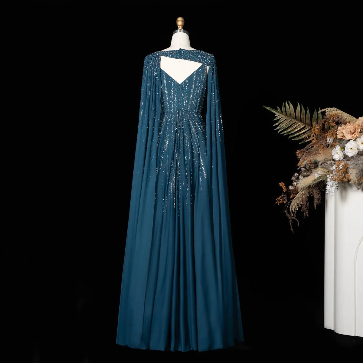 Elegant Blue Handmade Flower Beaded Off Shoulder Wedding Guest Evening – SHARONSAID