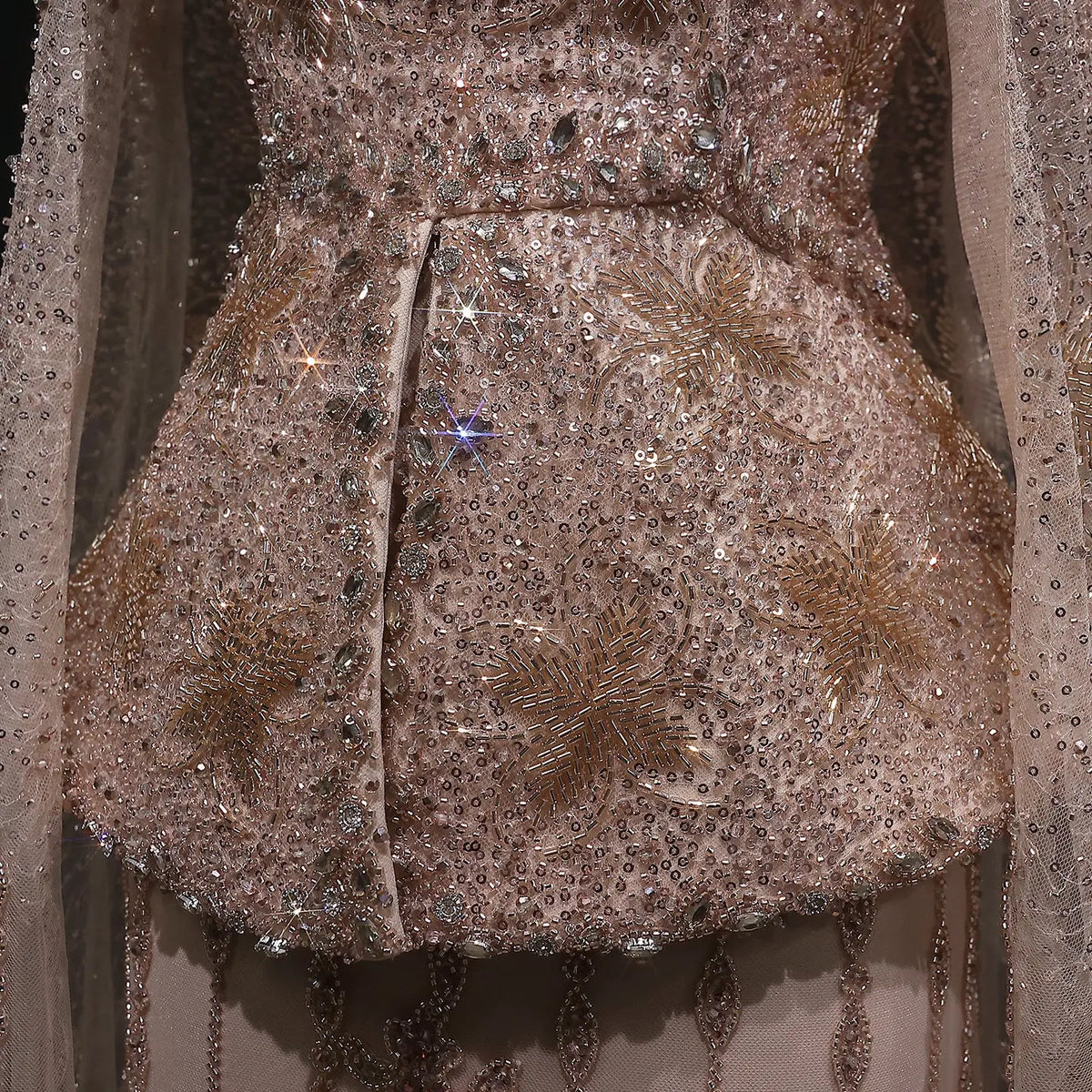 Elegant Silver High Neck Sheer Fitted Evening Dress with Cape Sleeve SS531 