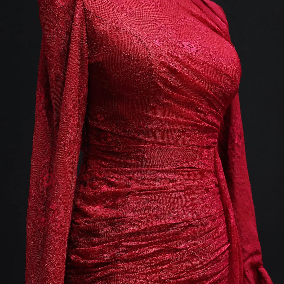 High Neck Evening Dress with Lace Long Flare Sleeves SF484 High Neck Evening Dress with Lace Long Flare Sleeves SF484