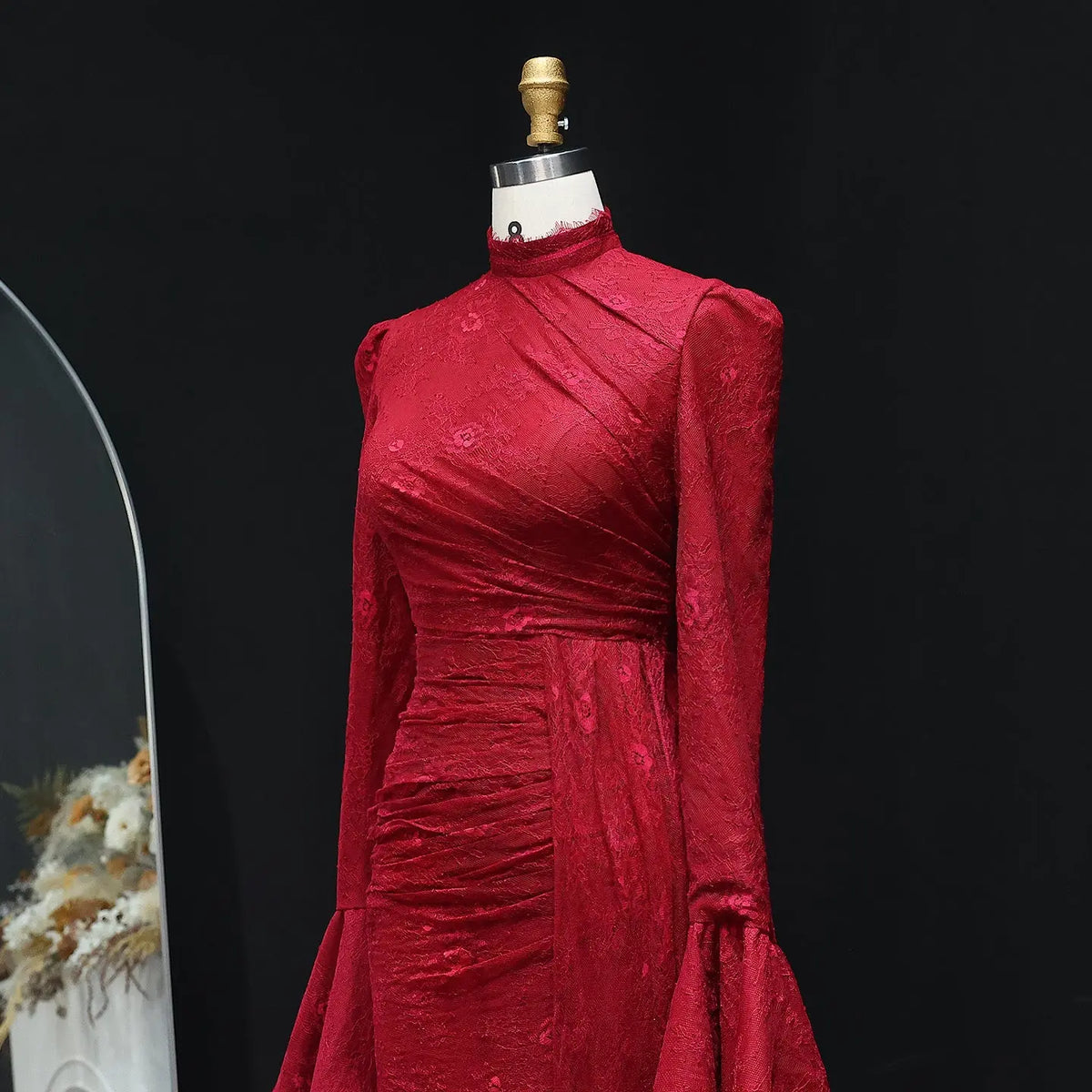 High Neck Evening Dress with Lace Long Flare Sleeves SF484 - SHARONSAID High Neck Evening Dress with Lace Long Flare Sleeves SF484 - SHARONSAID