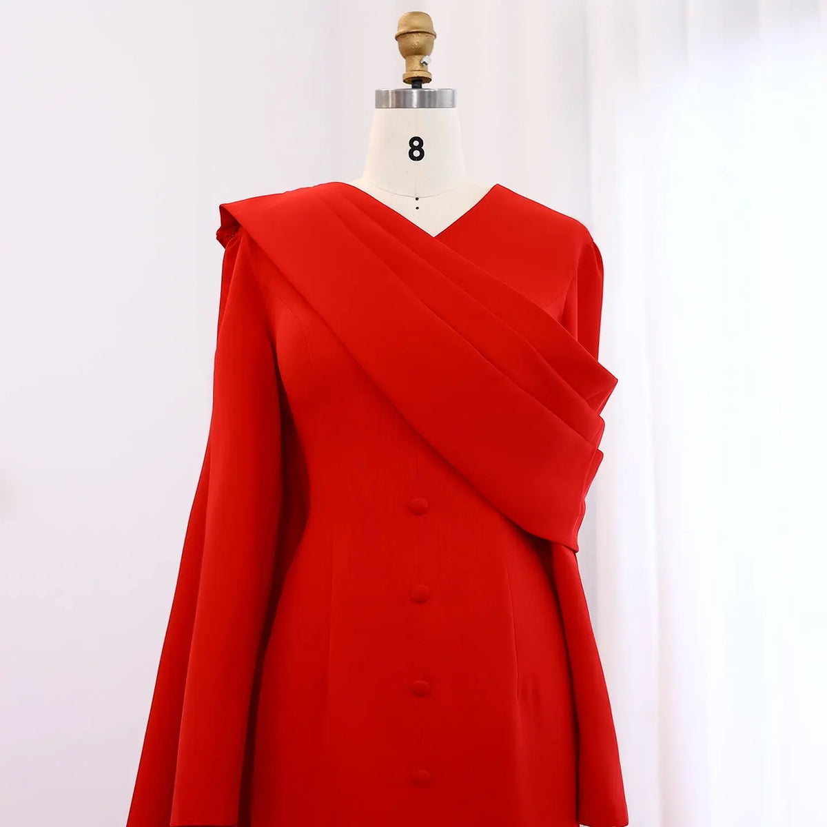 Elegant Red Long Sleeve Evening Dress with Cape SF137 