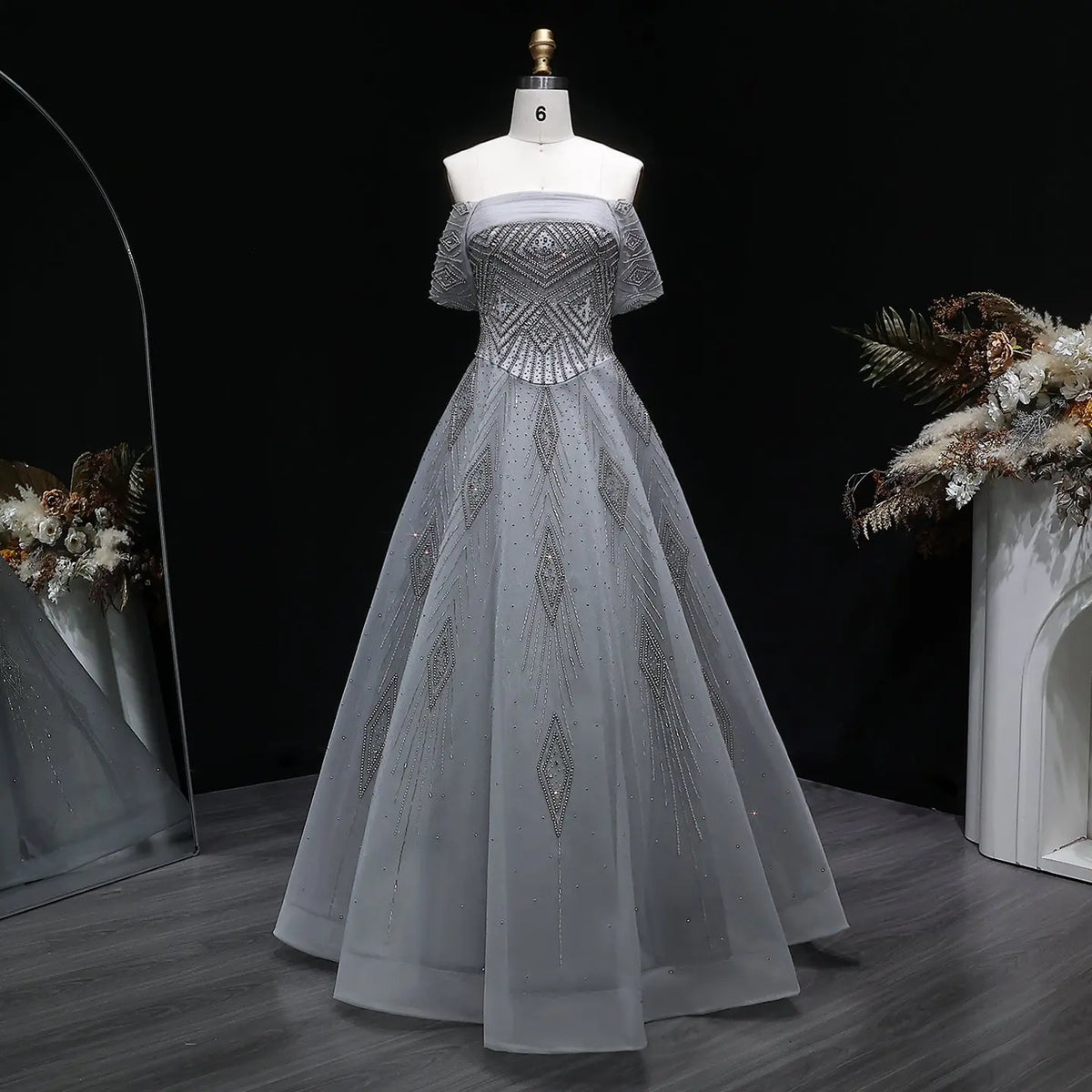 Romantic Lavender Tulle Evening Dress with Sparkle Beading SS324