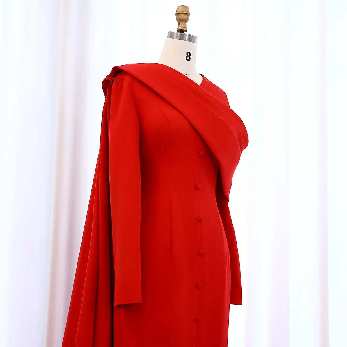 Elegant Red Long Sleeve Evening Dress with Cape SF137 Elegant Red Long Sleeve Evening Dress with Cape SF137