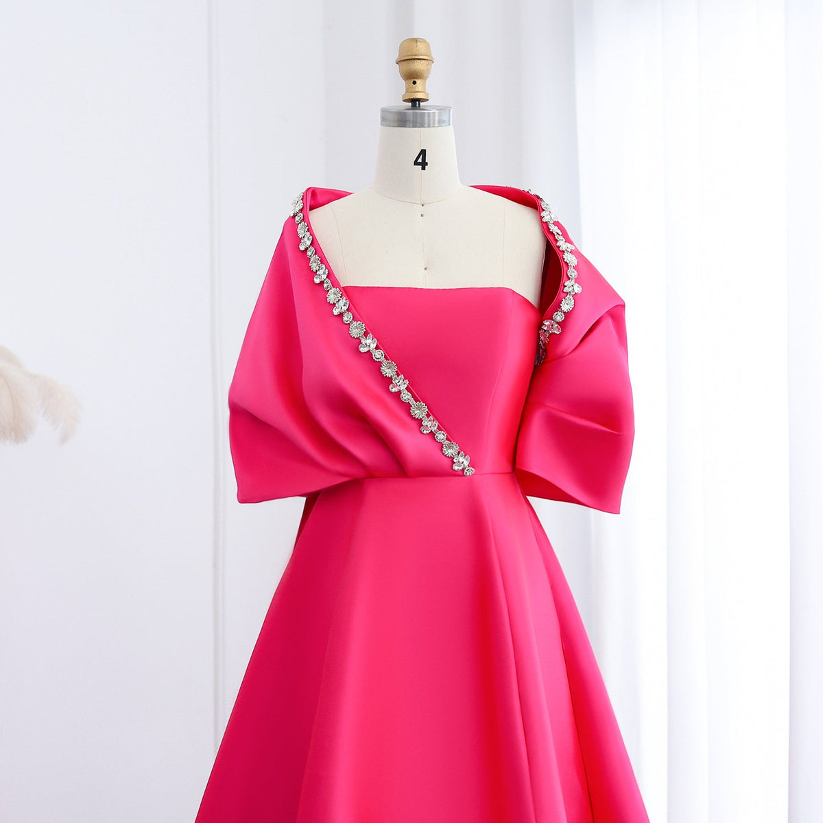 Luxury Crystal Green Evening Dress with Cap and Overskirt SS577