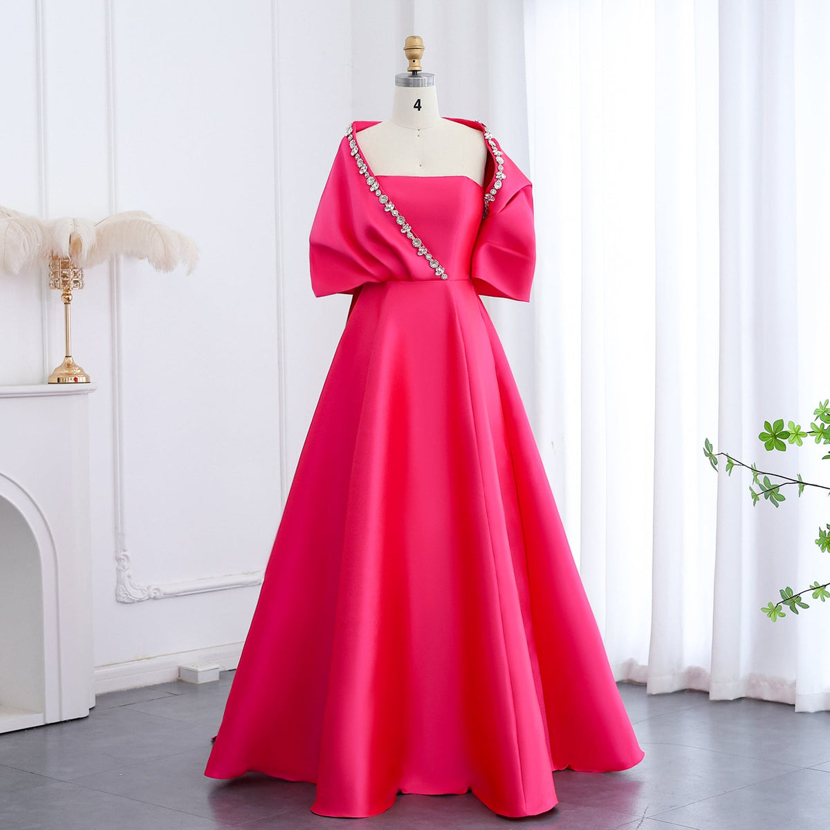 Luxury Crystal Green Evening Dress with Cap and Overskirt SS577