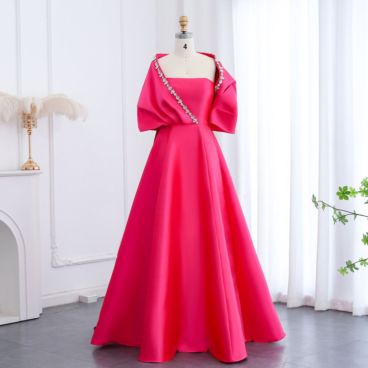 Luxury Crystal Green Evening Dress with Cap and Overskirt SS577 