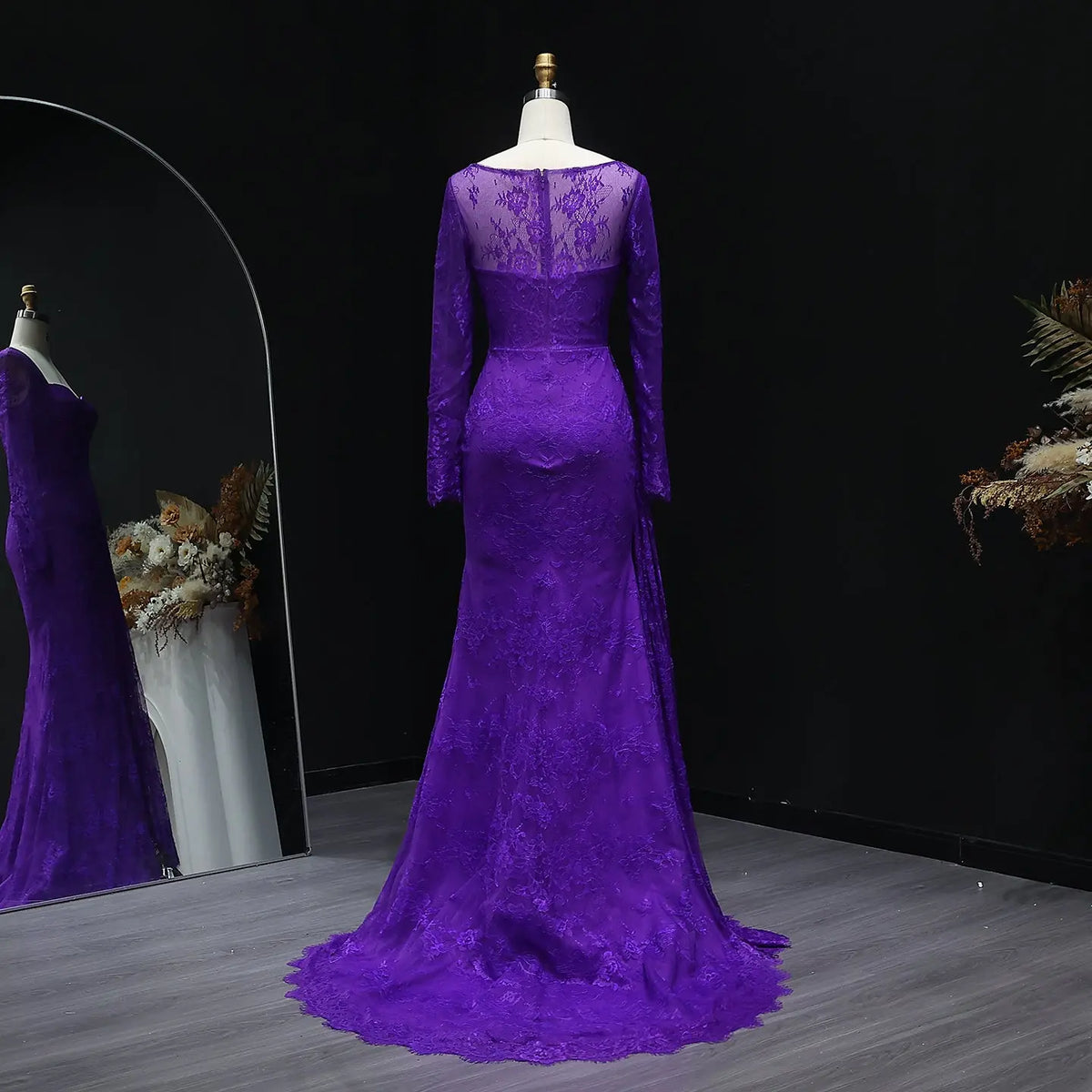 Elegant Purple Lace Long Sleeve Evening Dress SF075 Elegant Purple Lace Long Sleeve Evening Dress SF075