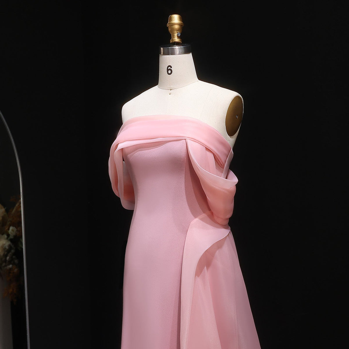 Elegant Pink Off Shoulder Evening Dress with Overskirt SF370