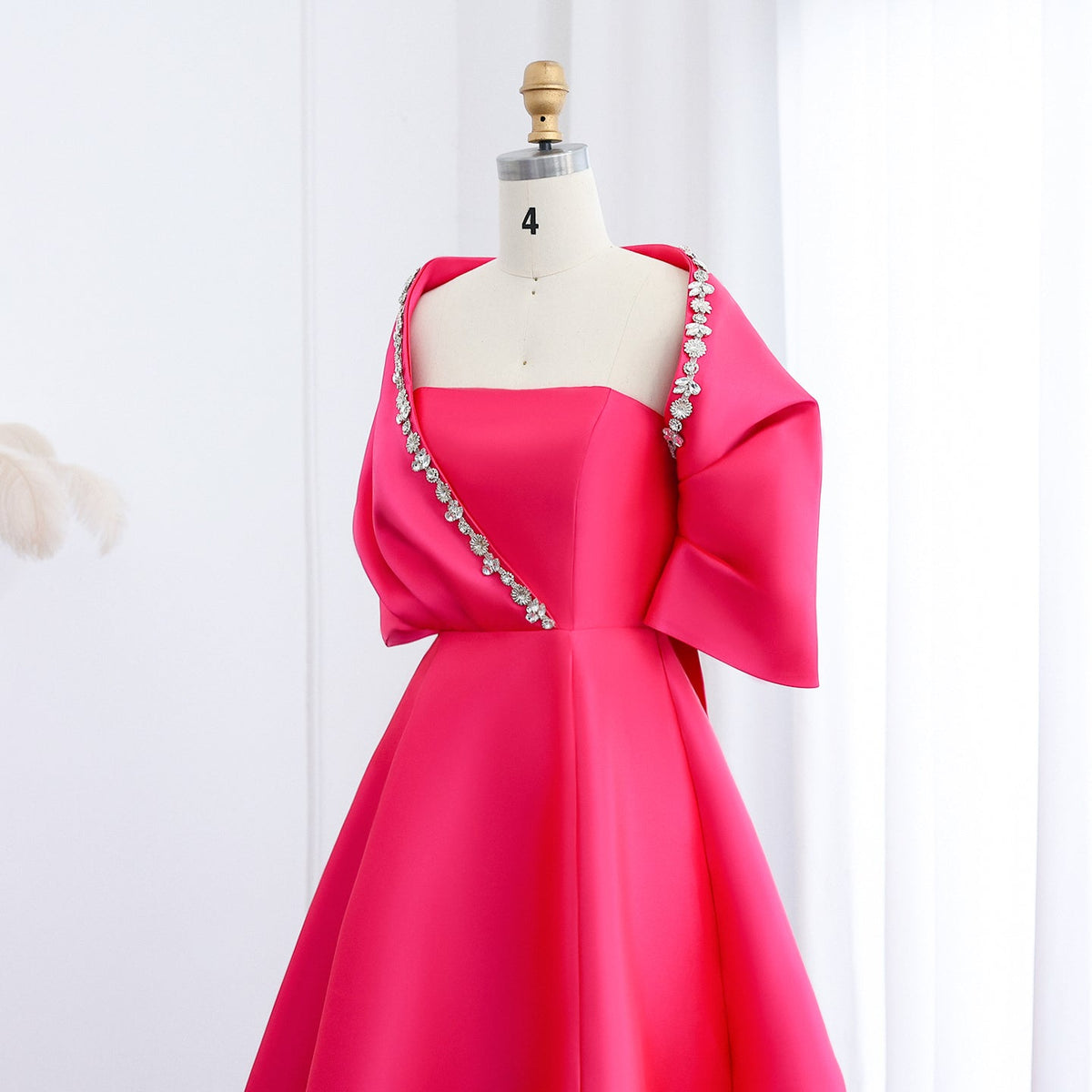 Luxury Crystal Green Evening Dress with Cap and Overskirt SS577