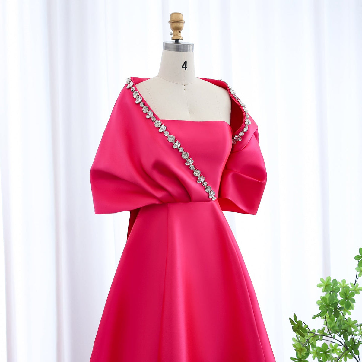 Luxury Crystal Green Evening Dress with Cap and Overskirt SS577