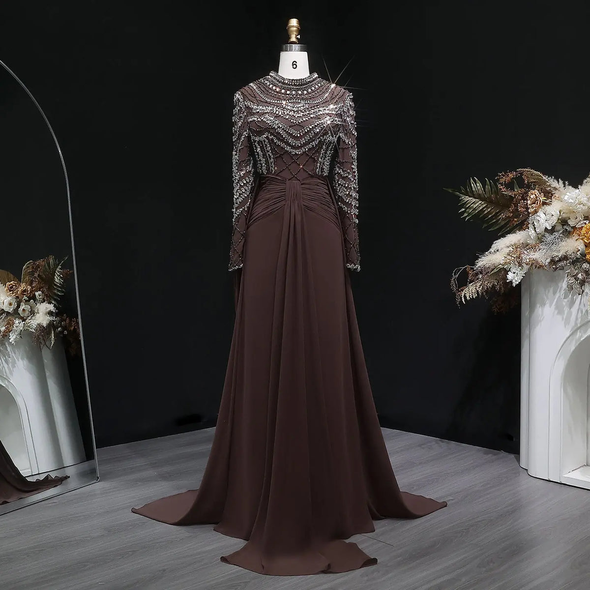 brown beaded dress Vintage Chocolate Silk Beaded Dress - XS/S