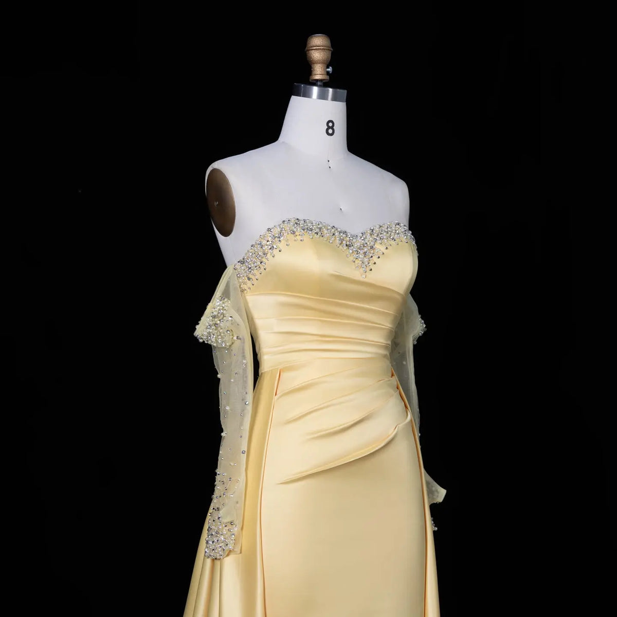 Elegant Sweetheart Yellow Evening Dress with Gloves SS586-5