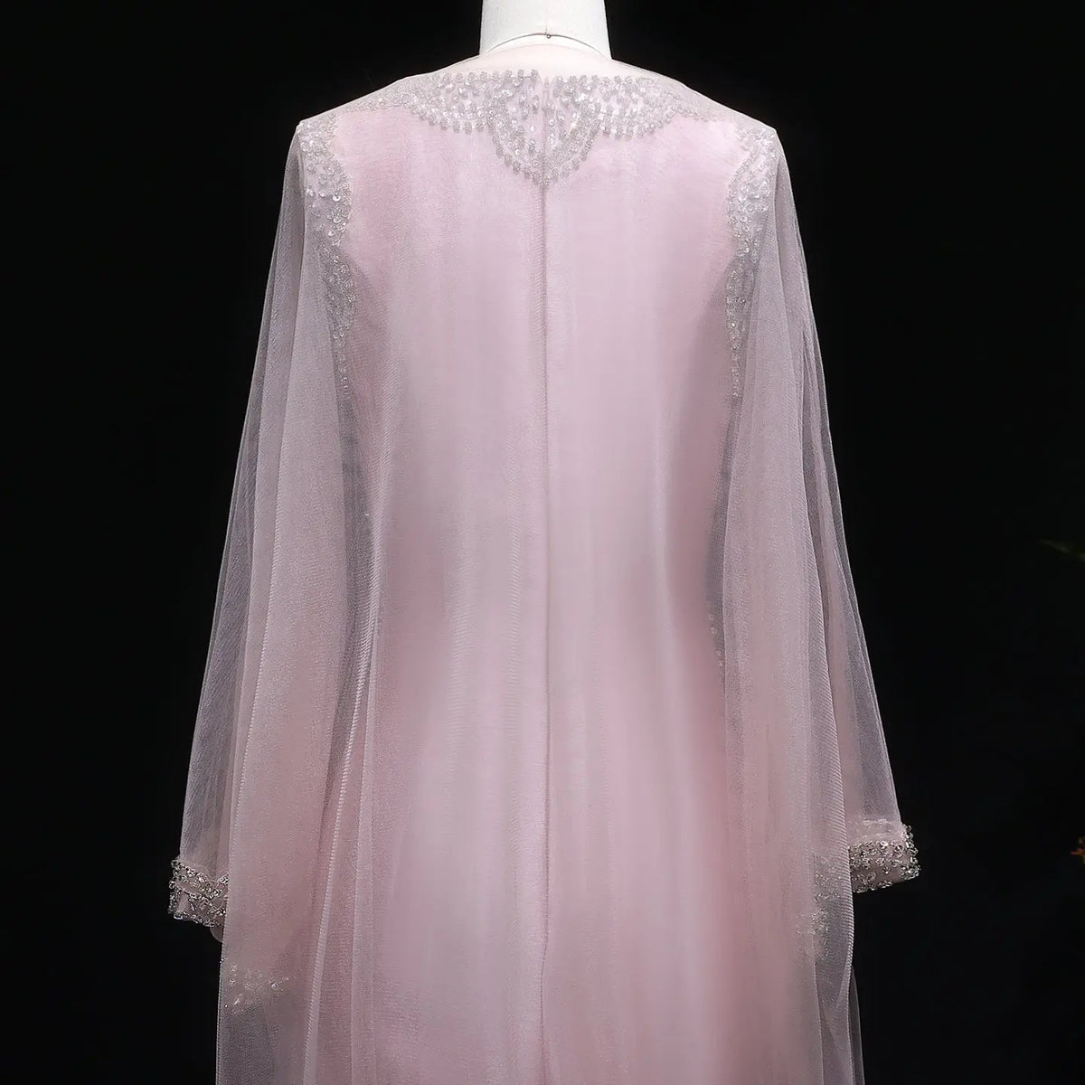 Luxury Pink Beaded Crystal Cape Satin Fitted Evening Dress SS326 
