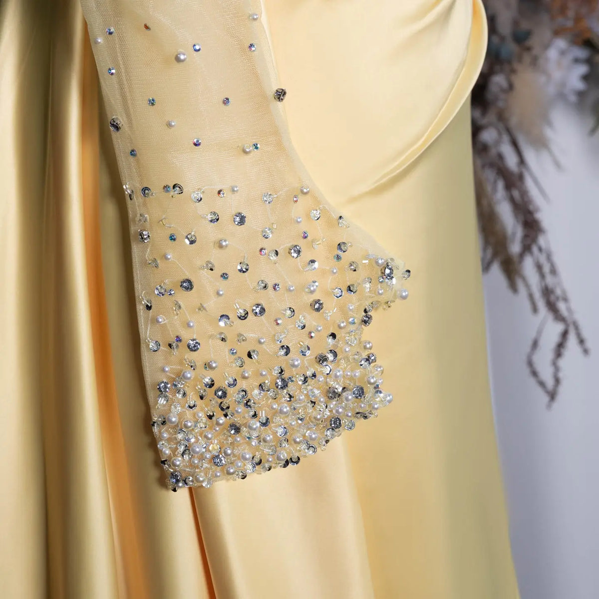 Elegant Sweetheart Yellow Evening Dress with Gloves SS586-6