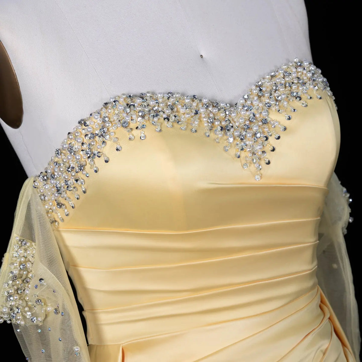 Elegant Sweetheart Yellow Evening Dress with Gloves SS586-7