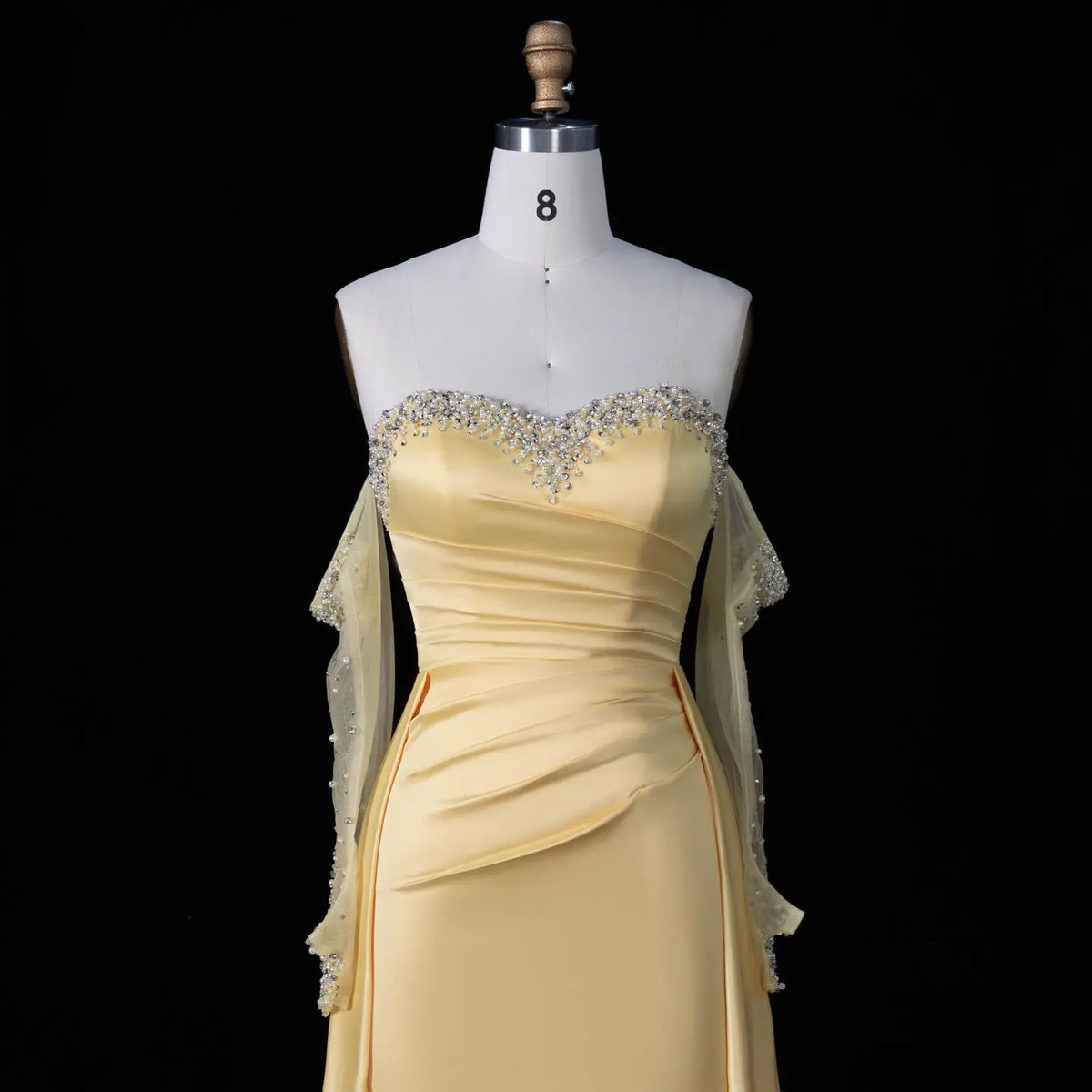 Elegant Sweetheart Yellow Evening Dress with Gloves SS586-8