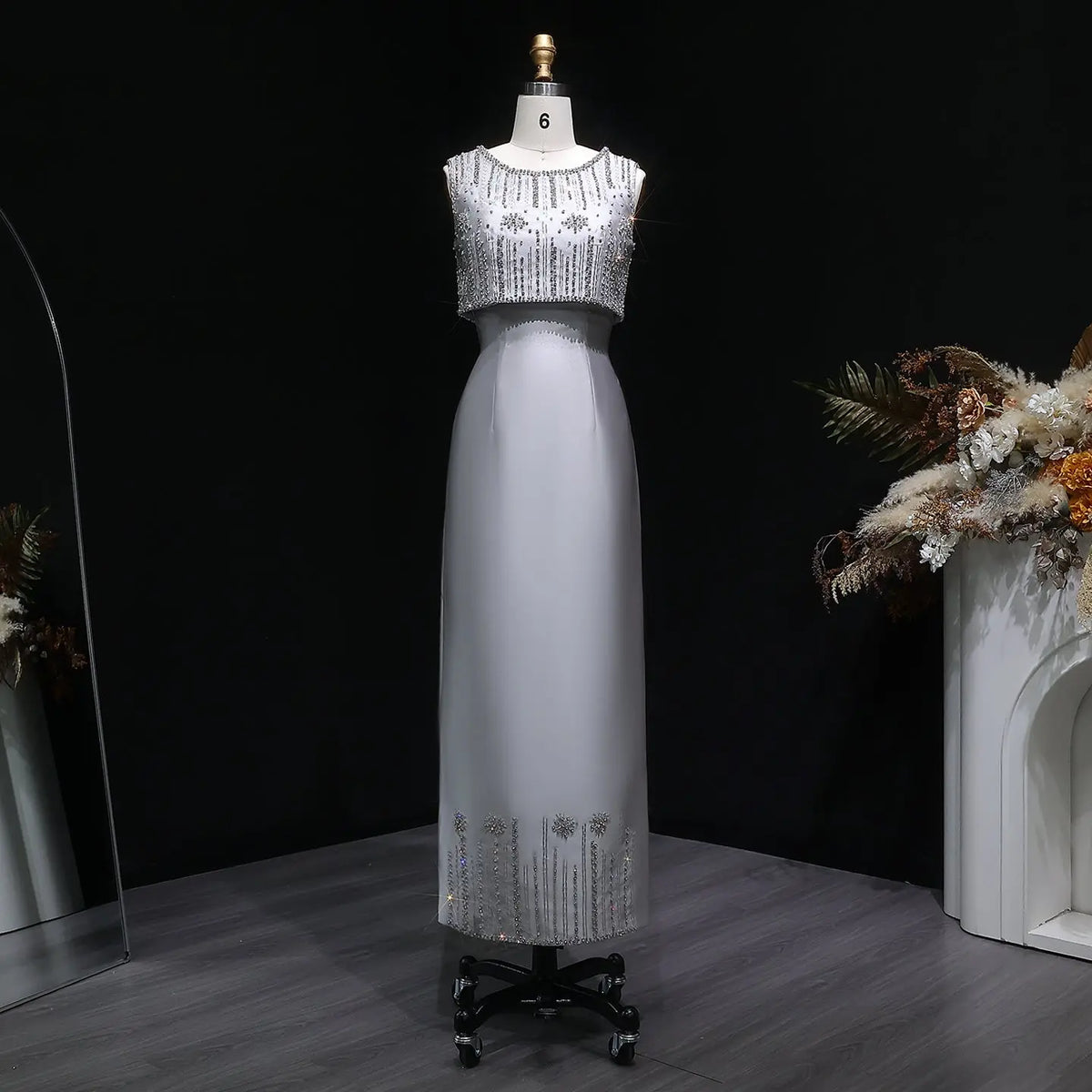 Luxury Rhinestones Silver Midi Evening Dress SS277 