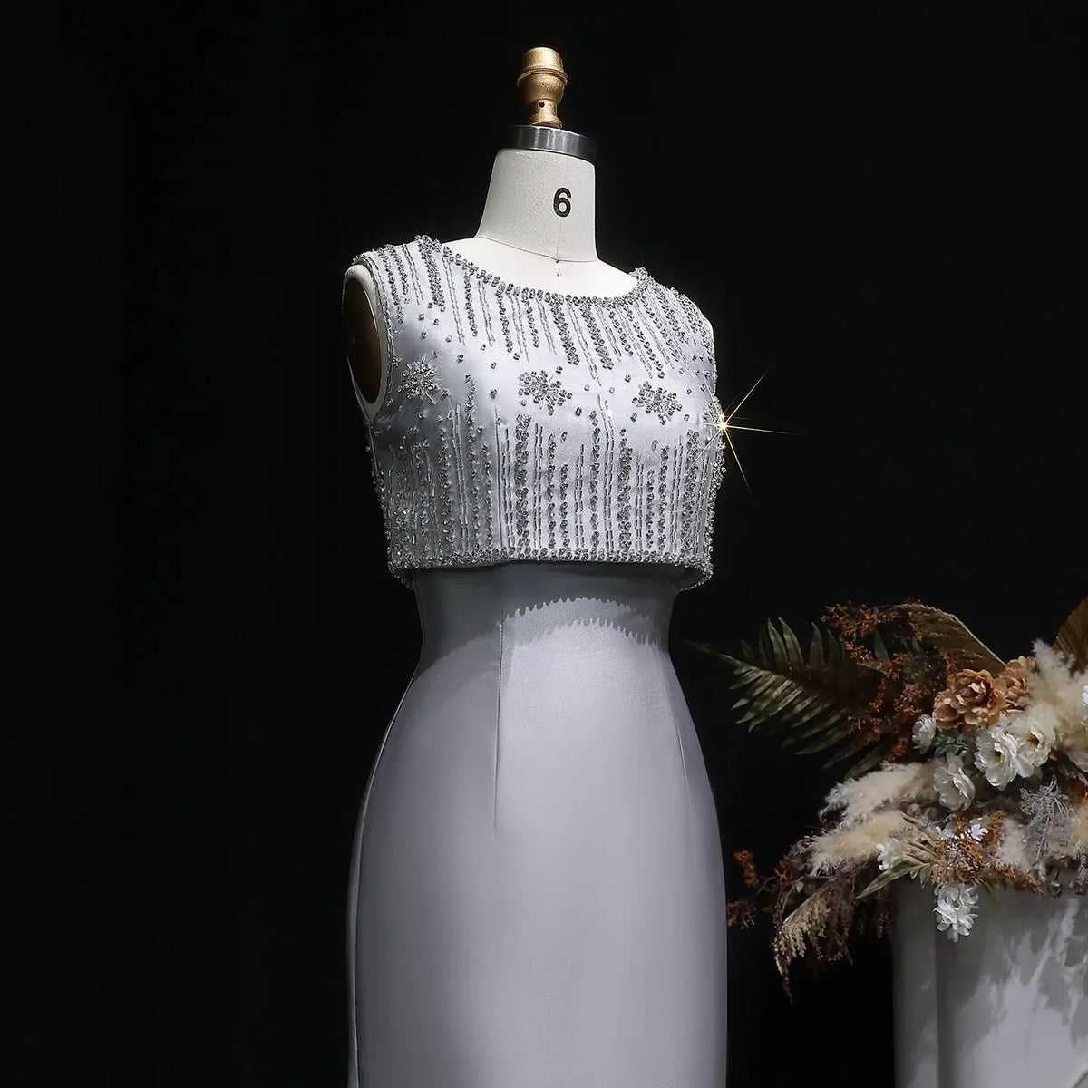 Luxury Rhinestones Silver Midi Evening Dress SS277 