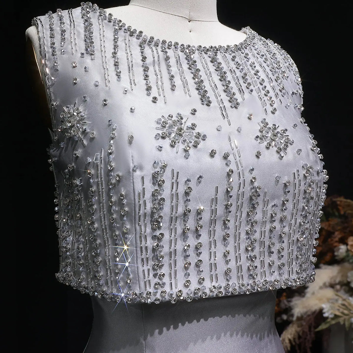 Luxury Rhinestones Silver Midi Evening Dress SS277 