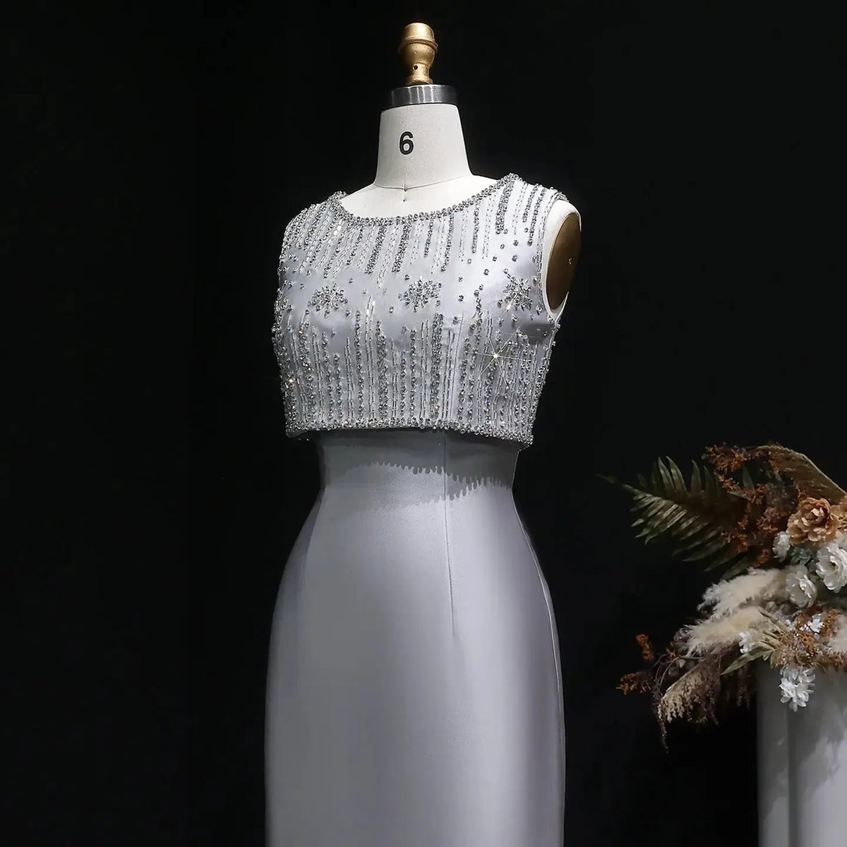 Luxury Rhinestones Silver Midi Evening Dress SS277 