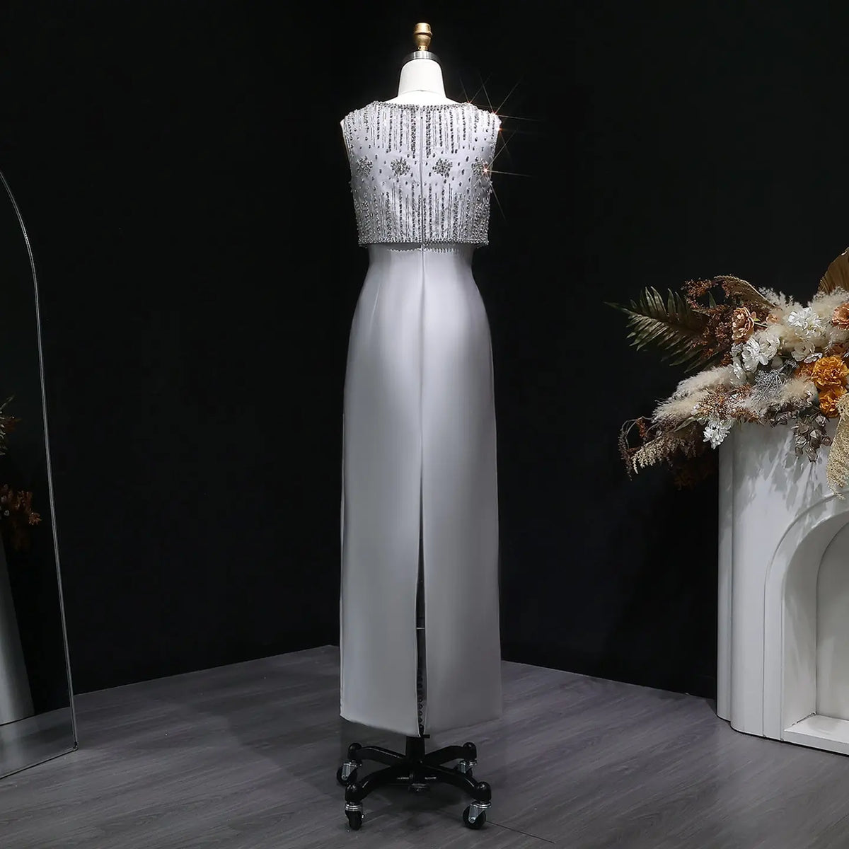 Luxury Rhinestones Silver Midi Evening Dress SS277 