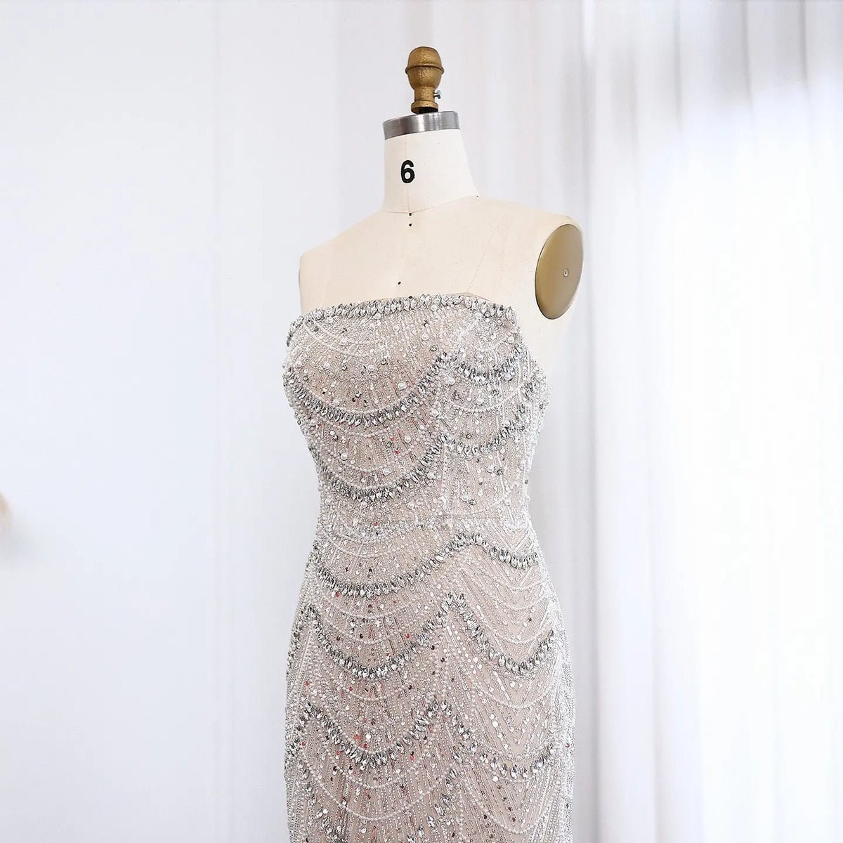 silver dress nude shoes Ladivine CD866 Size 2 Silver Nude Fringe Formal Dress Prom Formal 6 / Silver/Nude