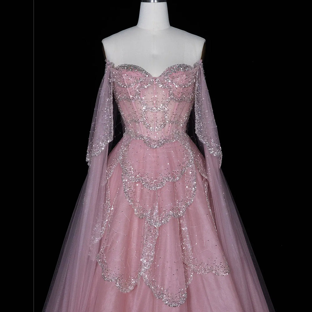 Elegant Off Shoulder Burgundy Prom Dress with Cape Sleeves SS215