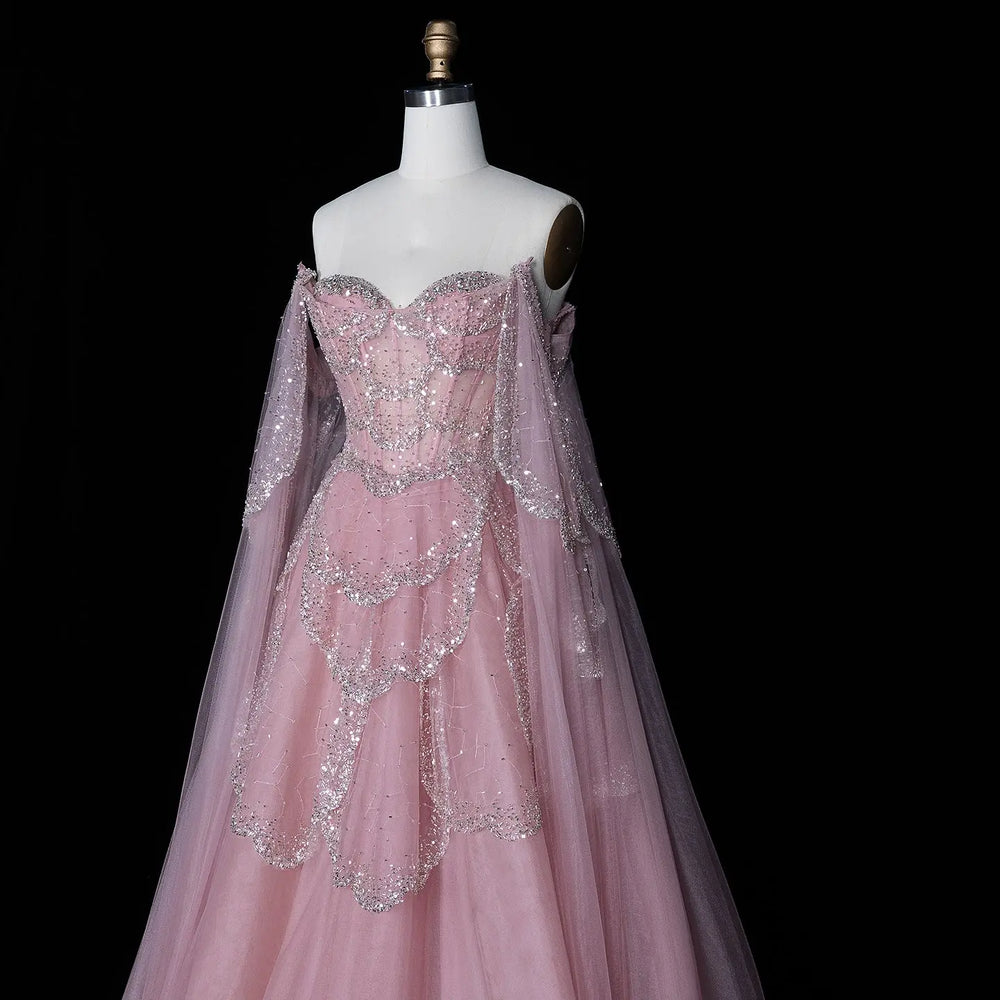 Elegant Off Shoulder Burgundy Prom Dress with Cape Sleeves SS215