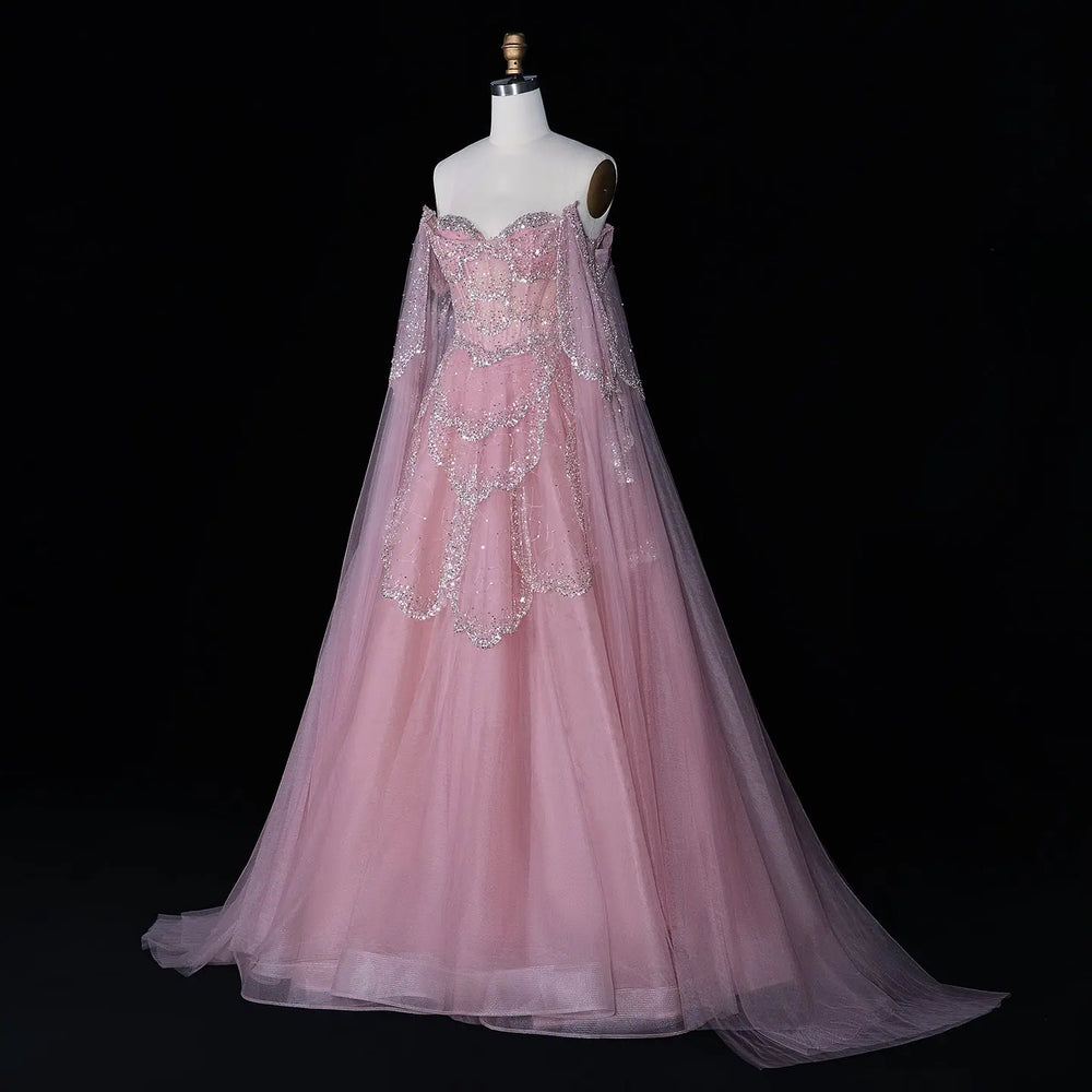 Elegant Off Shoulder Burgundy Prom Dress with Cape Sleeves SS215
