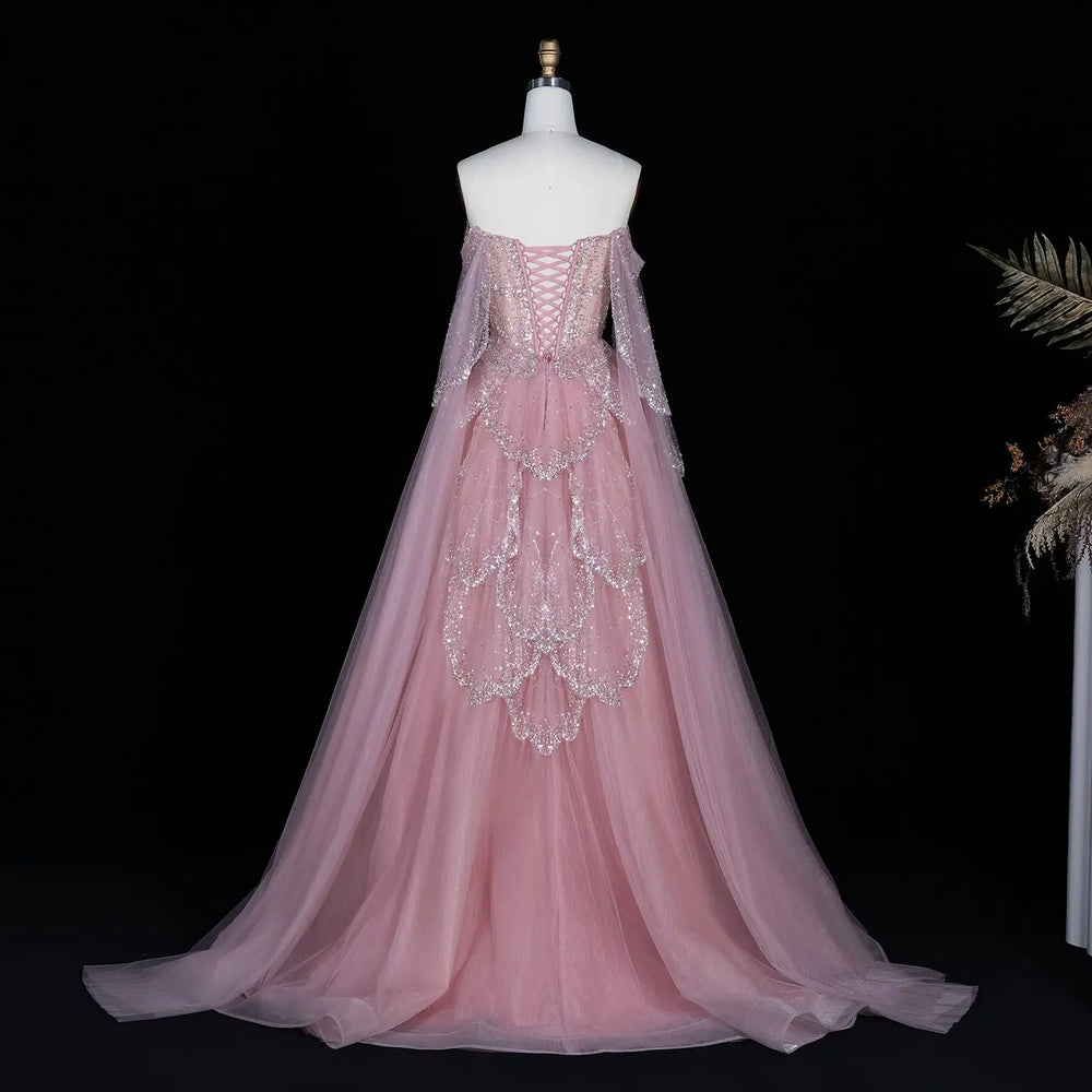 Elegant Off Shoulder Burgundy Prom Dress with Cape Sleeves SS215