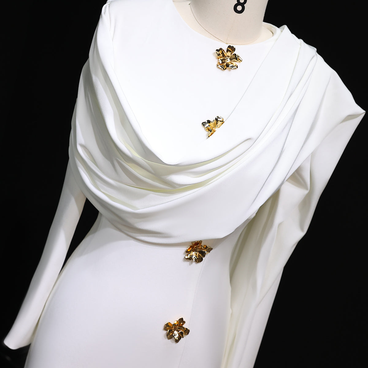 Elegant Off White Satin Arabic Evening Dress with Cape SF536 