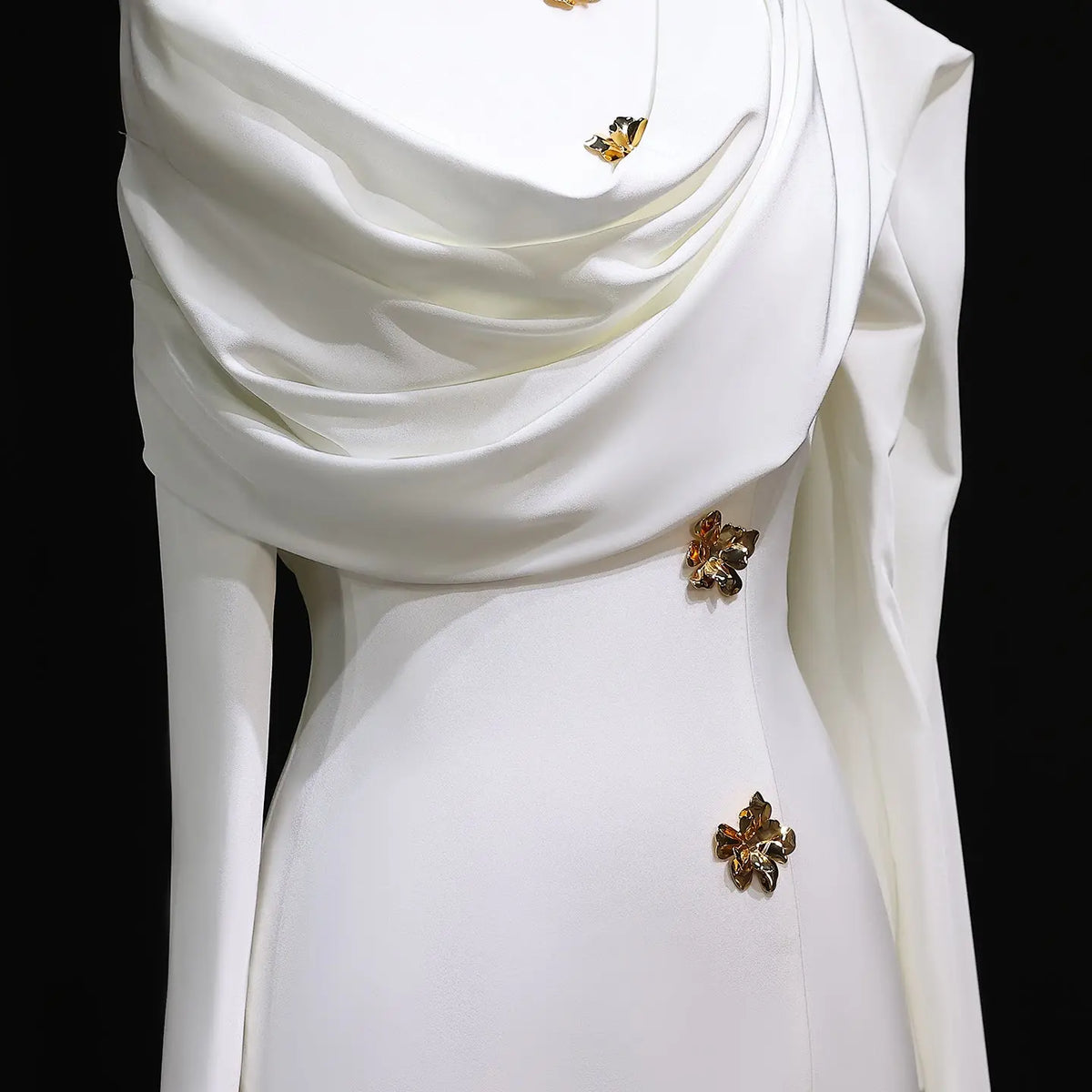 Elegant Off White Satin Arabic Evening Dress with Cape SF536 Elegant Off White Satin Arabic Evening Dress with Cape SF536