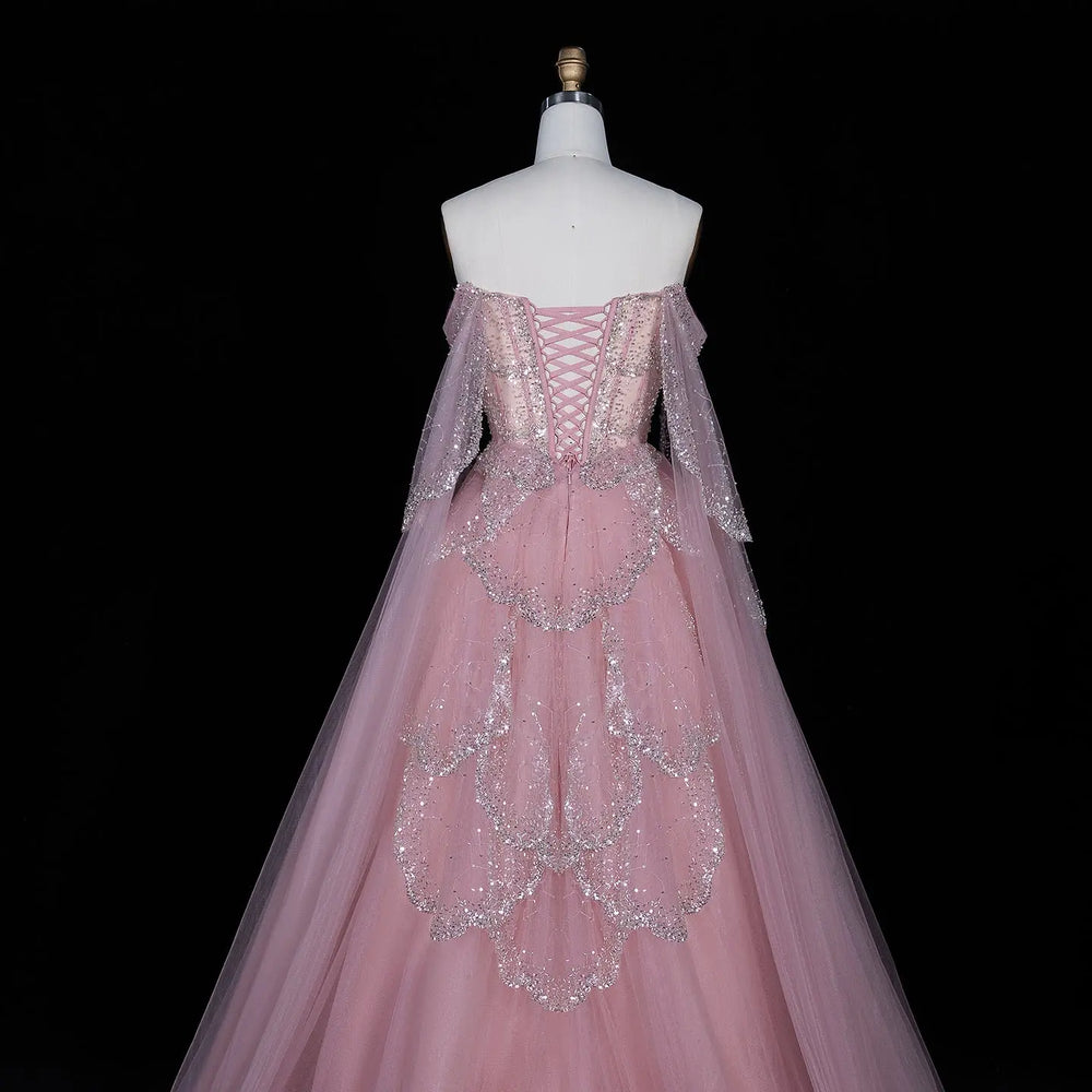 Elegant Off Shoulder Burgundy Prom Dress with Cape Sleeves SS215