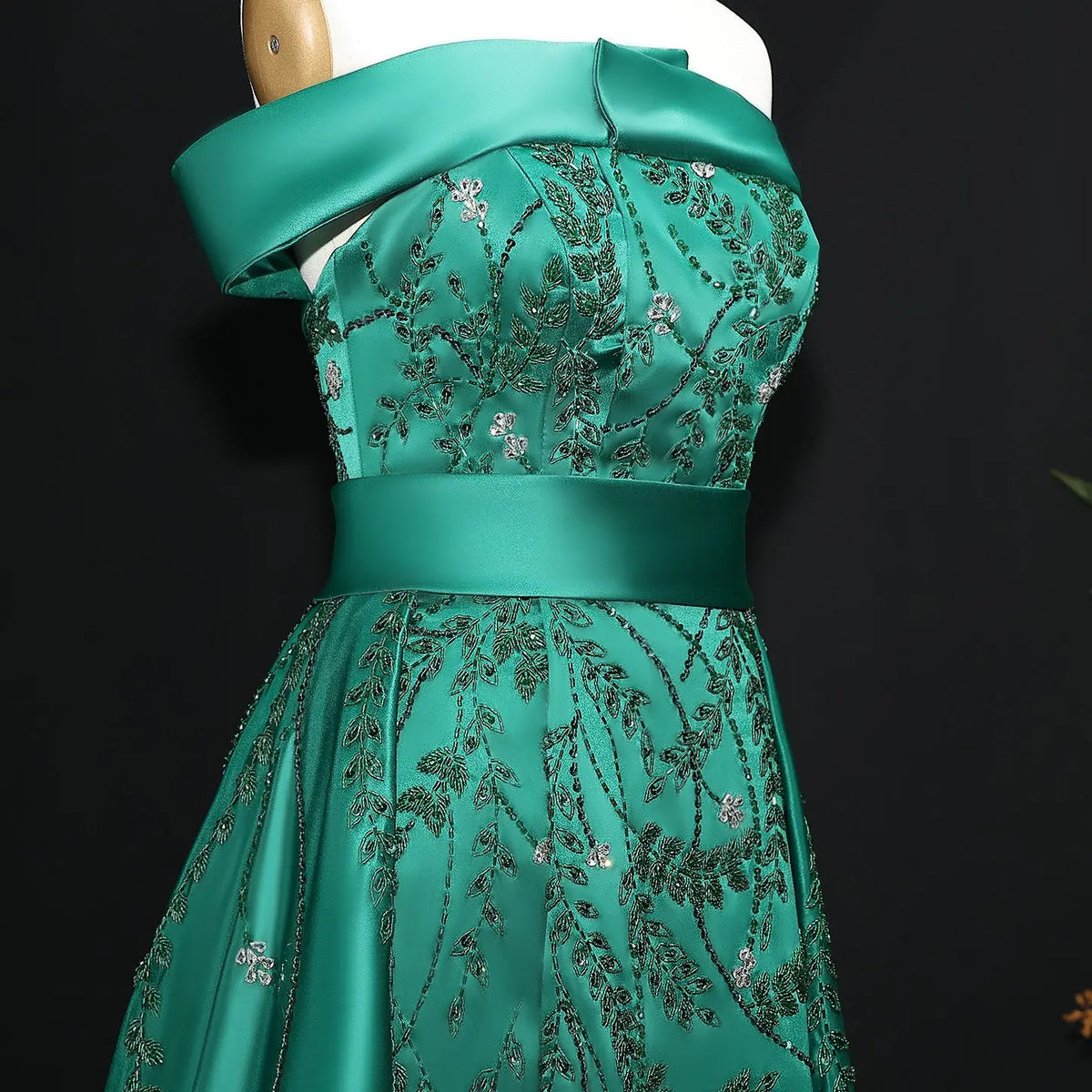 Final Sale Emerald Green Beaded Embroidered Evening Dress with Overskirt XD012 Final Sale Emerald Green Beaded Embroidered Evening Dress with Overskirt XD012