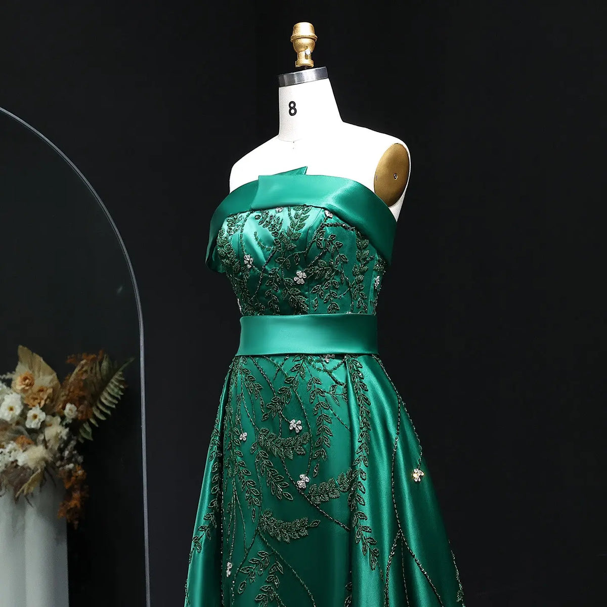 Final Sale Emerald Green Beaded Embroidered Evening Dress with Overskirt XD012 Final Sale Emerald Green Beaded Embroidered Evening Dress with Overskirt XD012