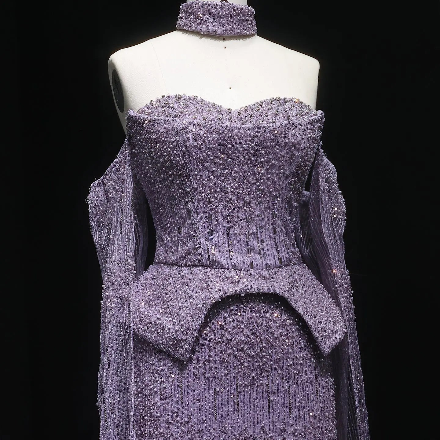 Stunning Gold Crystal Off Shoulder Evening Dress with Cape Sleeves