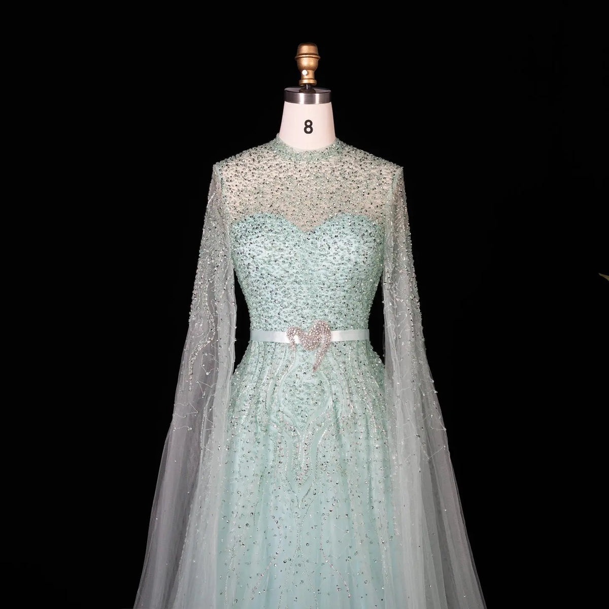 Luxury Blue High Neck Evening Dress with Cape Sleeves SS451 Luxury Blue High Neck Evening Dress with Cape Sleeves SS451