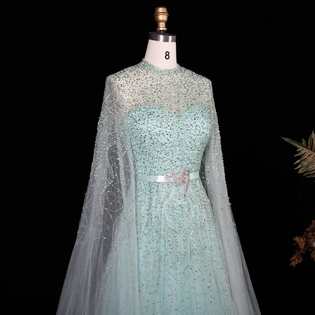 Luxury Blue High Neck Evening Dress with Cape Sleeves SS451 Luxury Blue High Neck Evening Dress with Cape Sleeves SS451