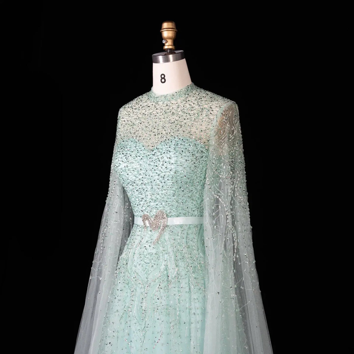 beaded party dress modest cape sleeeve round neck Noor Modest Long Drape Sleeves Beaded A-line Gown B Chic Fashions
