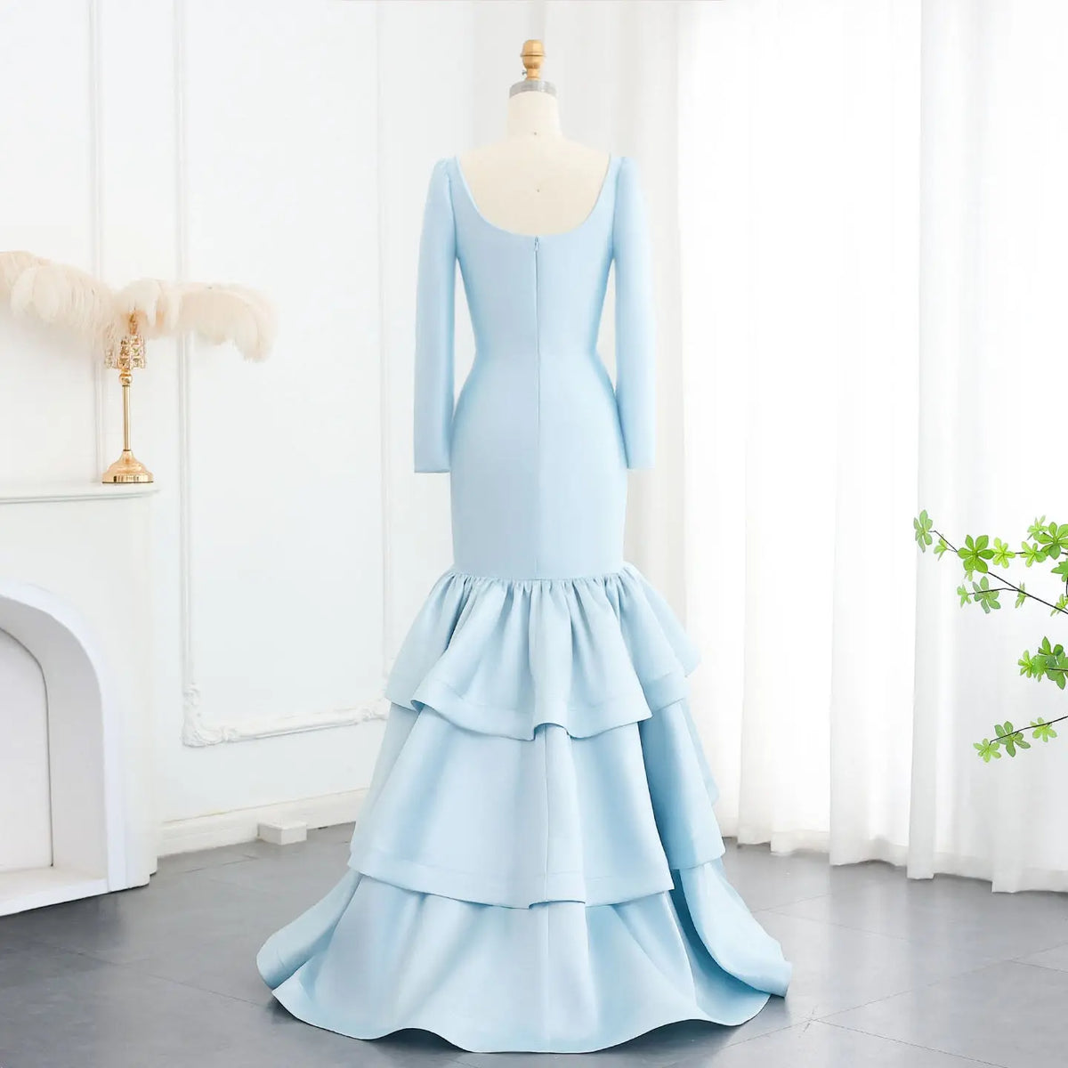 Elegant Blue Satin Long Sleeves Mermaid Evening Dress SF015 Elegant Blue Satin Long Sleeves Mermaid Evening Dress SF015