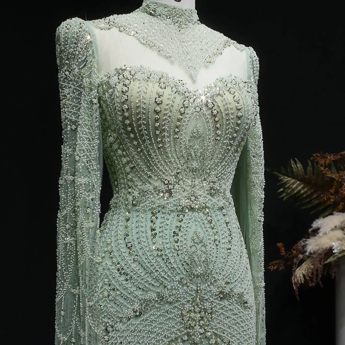 Elegant Beaded Blue Evening Dress with Cape Sleeves SS079 