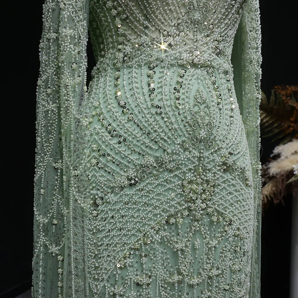 Elegant Beaded Blue Evening Dress with Cape Sleeves SS079 