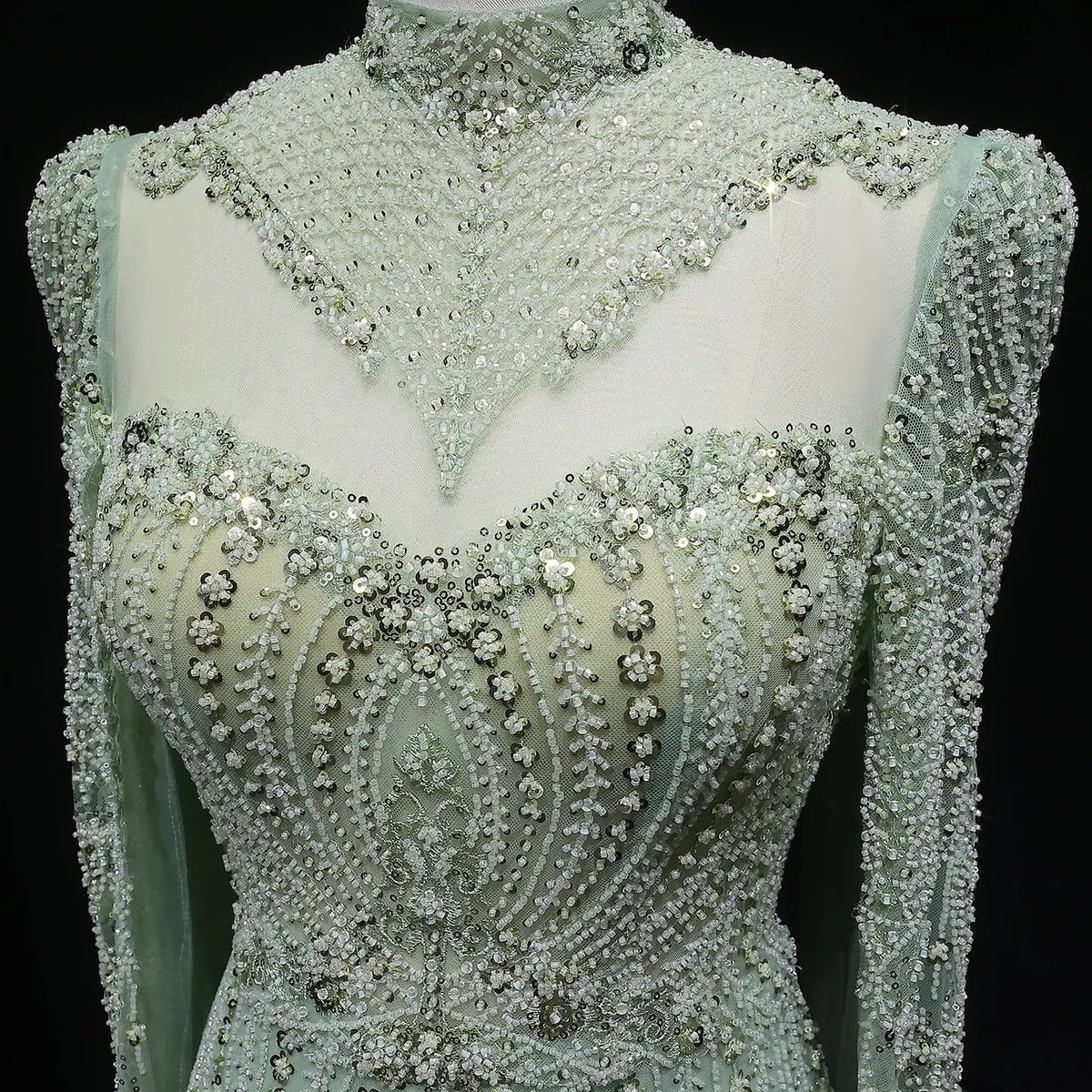 Elegant Beaded Blue Evening Dress with Cape Sleeves SS079 